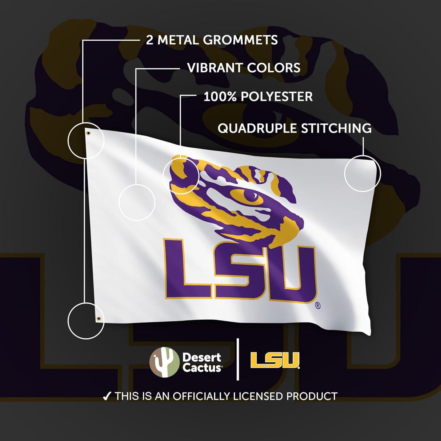 Desert Cactus LSU 100% Polyester Indoor Outdoor 3x5 feet Banner Tigers Geaux Louisiana State University (Flag G) - Image 4