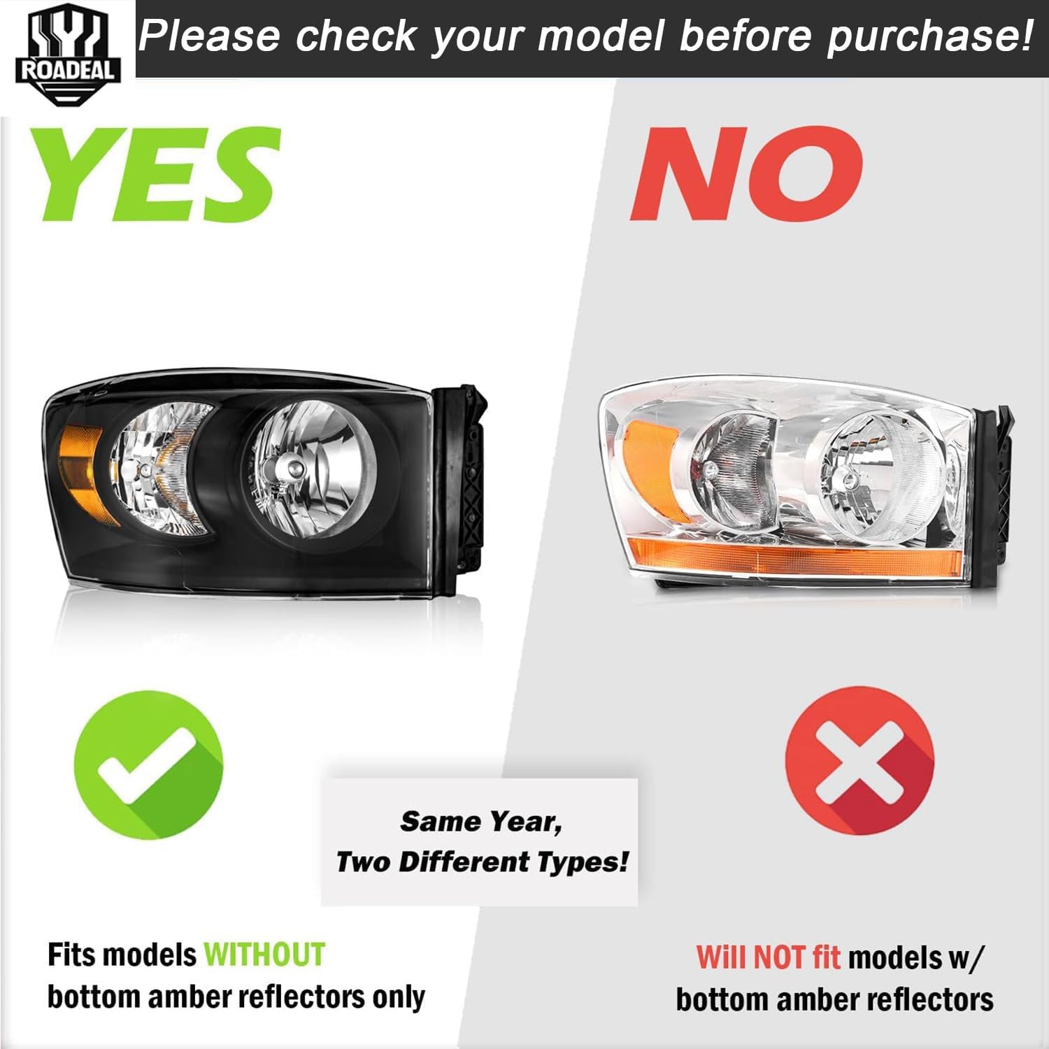 Headlights W/Bulbs for 2006 2007 2008 Dodge Ram 1500/2500/3500, 2009 Dodge Ram 2500/3500 Old Body Style Only Halogen Headlamp Replacement Driver & Passenger Side