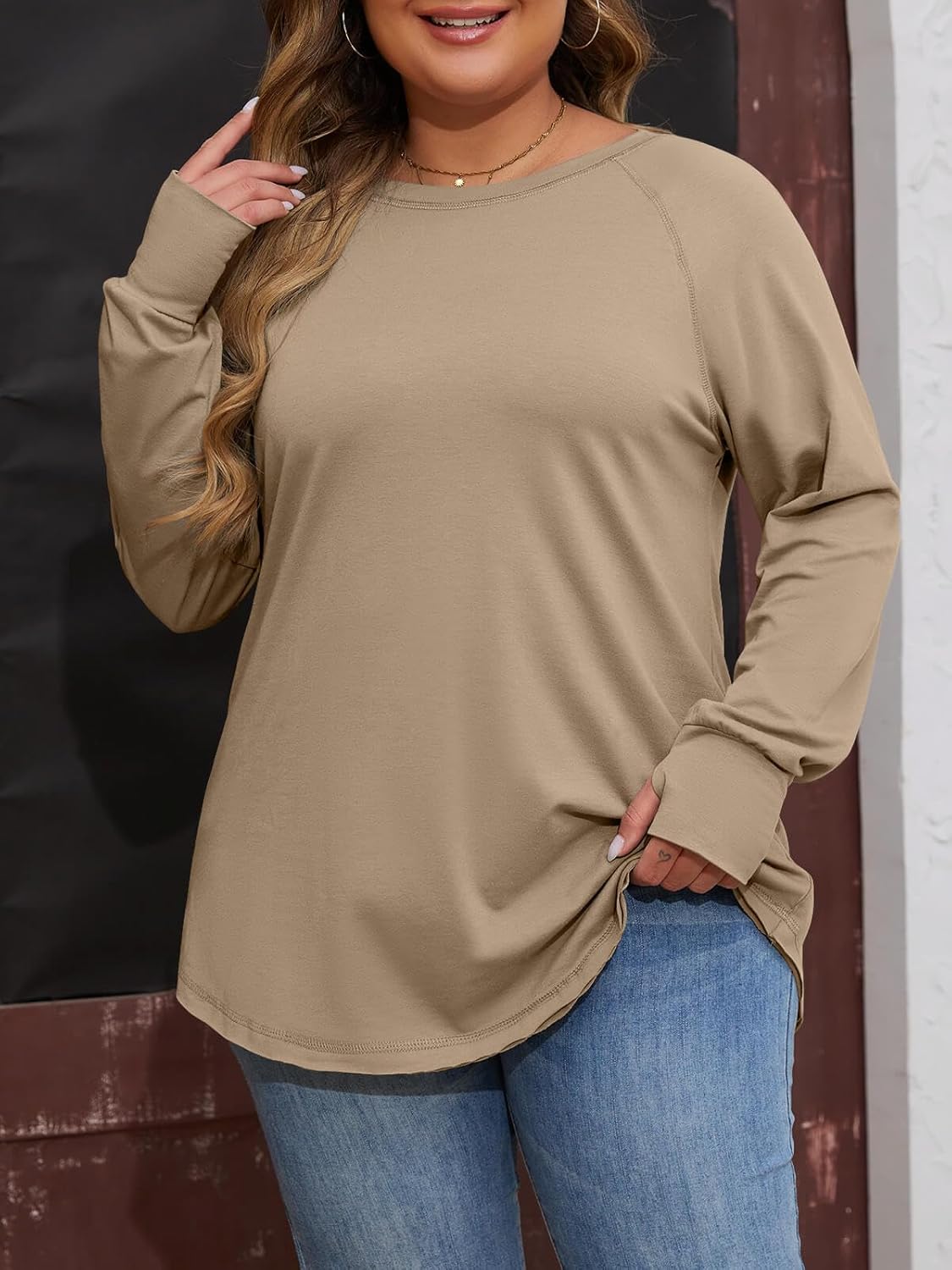 Women's Plus Size Long Sleeve Tunic Top Crew Neck Summer Oversized Fit Basic T Shirts Blouse - Image 2