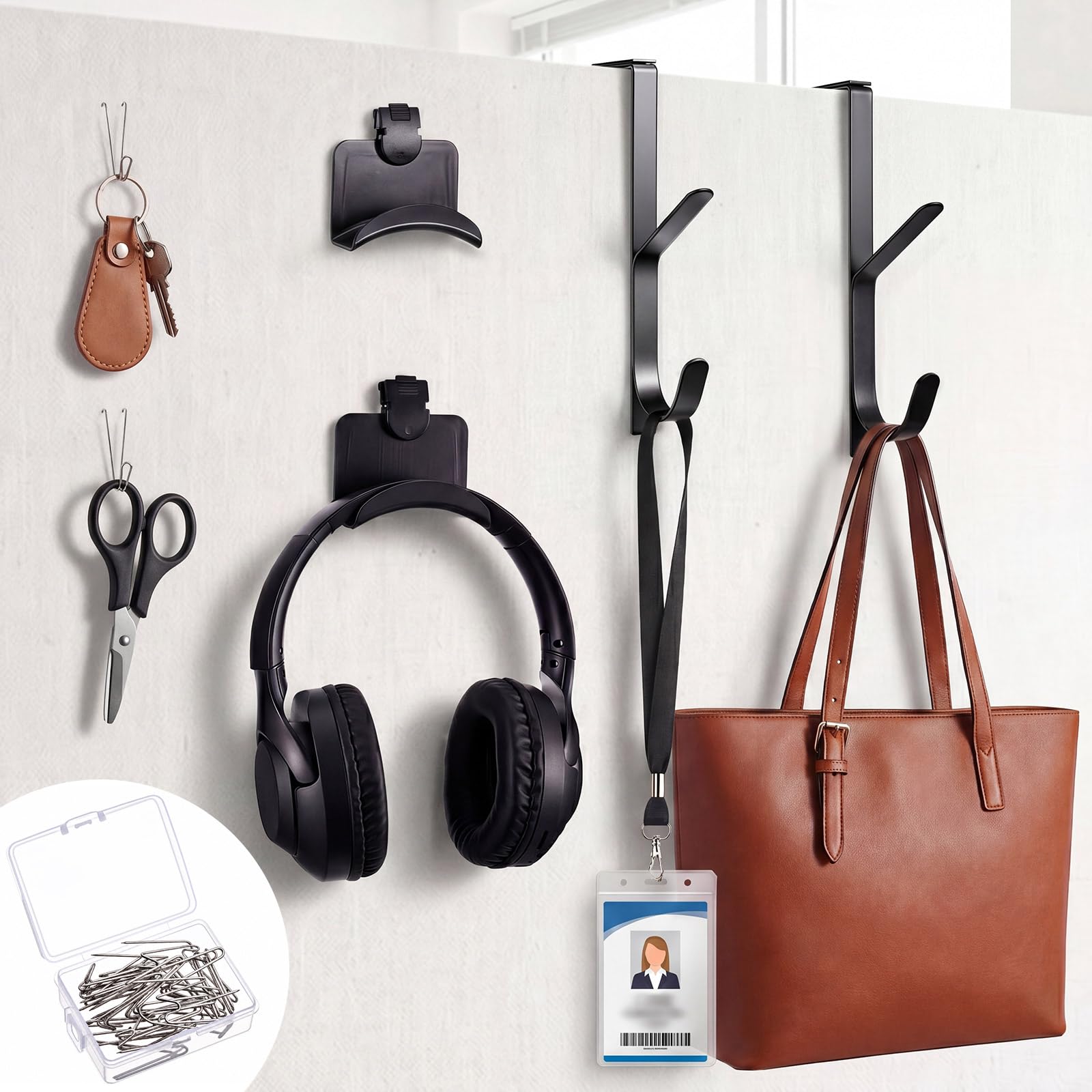 Photo 1 of Geelin 34 Pcs Cubicle Hook Set,2 Adjustable Double Coat Hooks,2 Fabric Wall Headphone Holders and 30 Wire Hanger Hooks, Space Saving Cubicle Accessories for Office, Home, School Organization and Decor