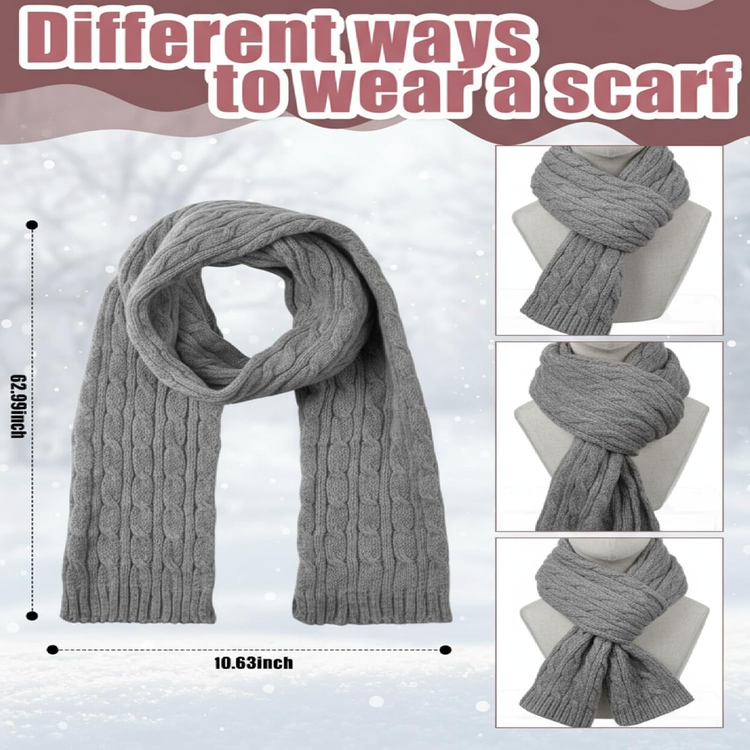 Suhine 8 Pcs Women Hat Scarf Gloves and Earmuff Set Winter Knit Beanie Pompom Hat Warm Touch Screen Gloves for Men Adult image 3