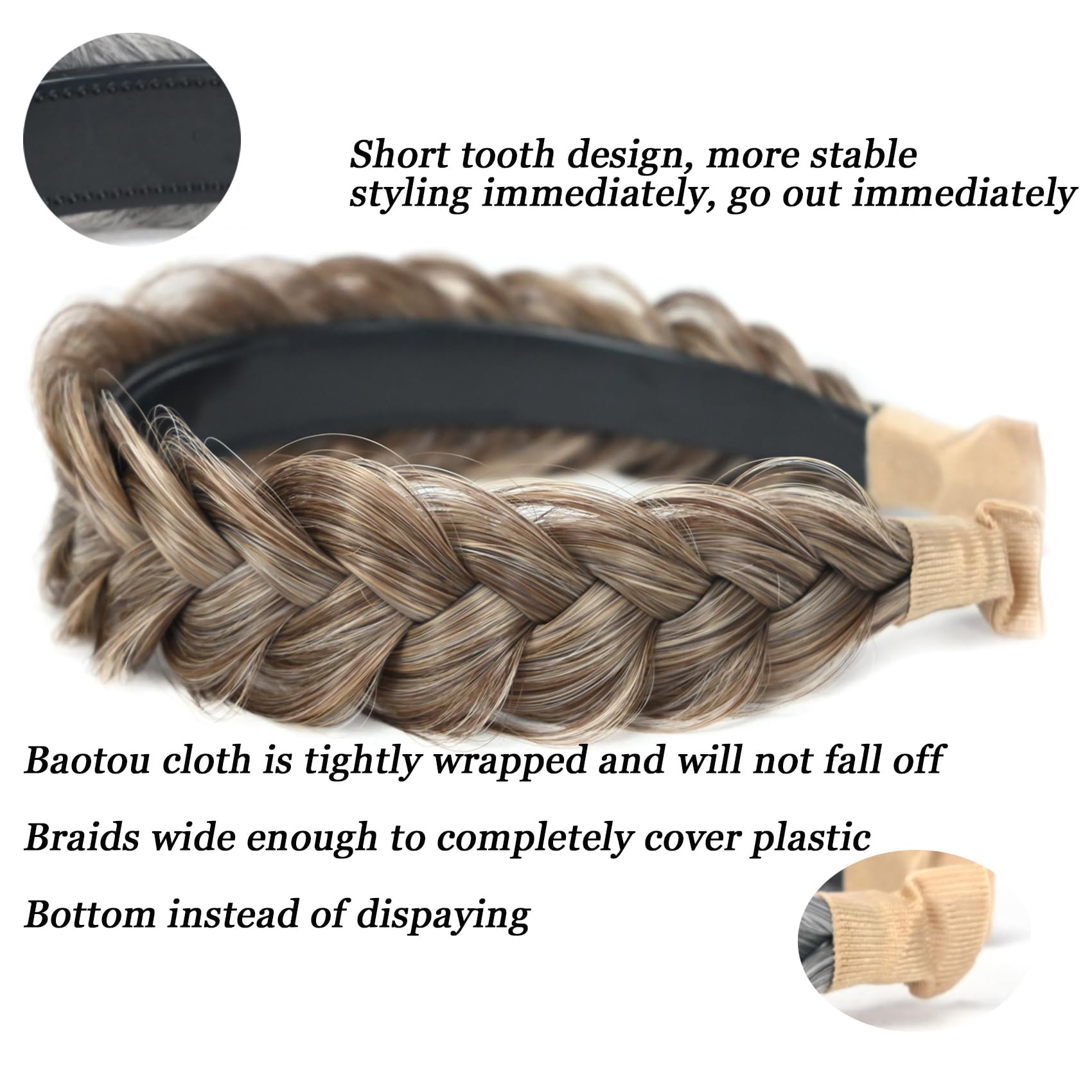 Wide Braided Headband Hoop Fashion Hair Accessories Elastic Non-slip Band Headbands for Women Trendy,Satin Plait Soft Wide Headband  main image 2