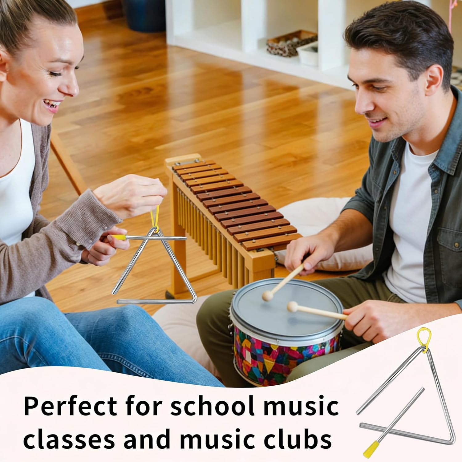 24 Pcs 6 Inch Steel Triangle Instrument with Striker Hand Percussion Triangle Instruments Rhythm Musical Percussion Instrument for Adults