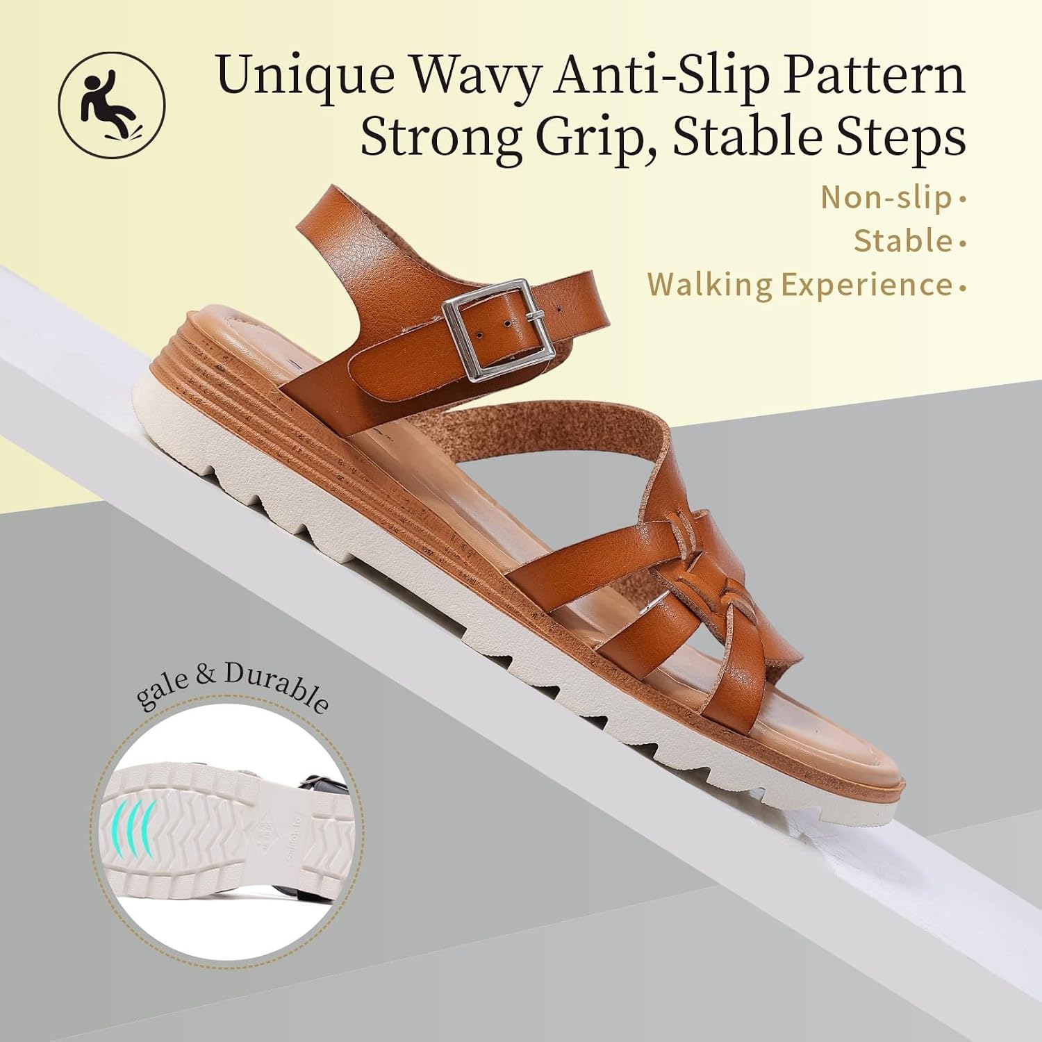 Saidoteto Women’s Flat Sandals, Cushioned Insole Low Wedge Gladiator Sandals, Adjustable Ankle Strap Summer Casual Walking Shoes