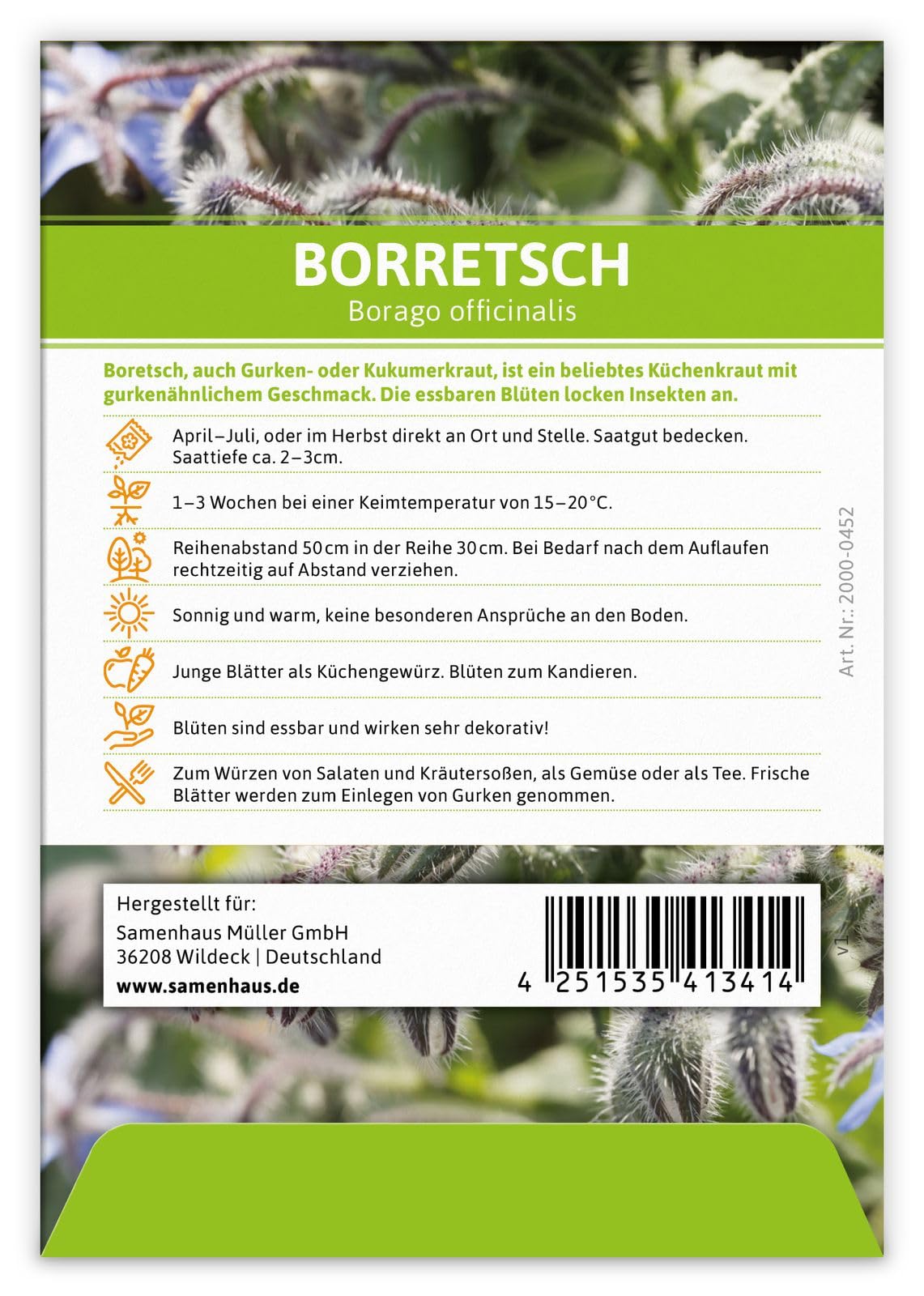FLORTUS 2000-0452-100x Borretsch (100 Tütchen) (Borretschsamen)