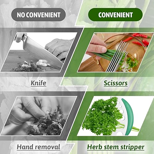 Miniatura 5 de Tijeras de corte de hierbas, tijeras de 5 cuchillas, tijeras de corte multiusos con 5 cuchillas de acero inoxidable, cubierta de seguridad y peine