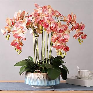 Faux Orchids Bouquet Silk Ceramic Vase Artificial Phalaenopsis Flowers Plant Arrangement Artificial Flowers Potted