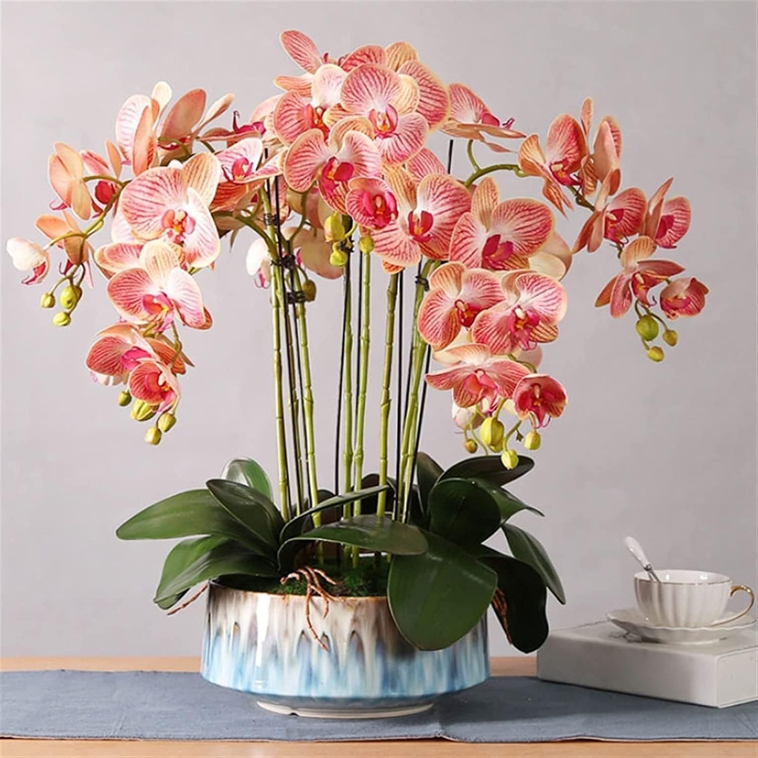 Ngdfgr As Known Faux Orchids Bouquet Silk Ceramic Vase Artificial Flowers Plant Arrangement Artificial Flowers Potted
