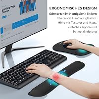TECKNET Egérpad Csuklótámaszos Gél Párna és Ergonomikus Billentyűzet Csukló Alátét Szett Fekete 3