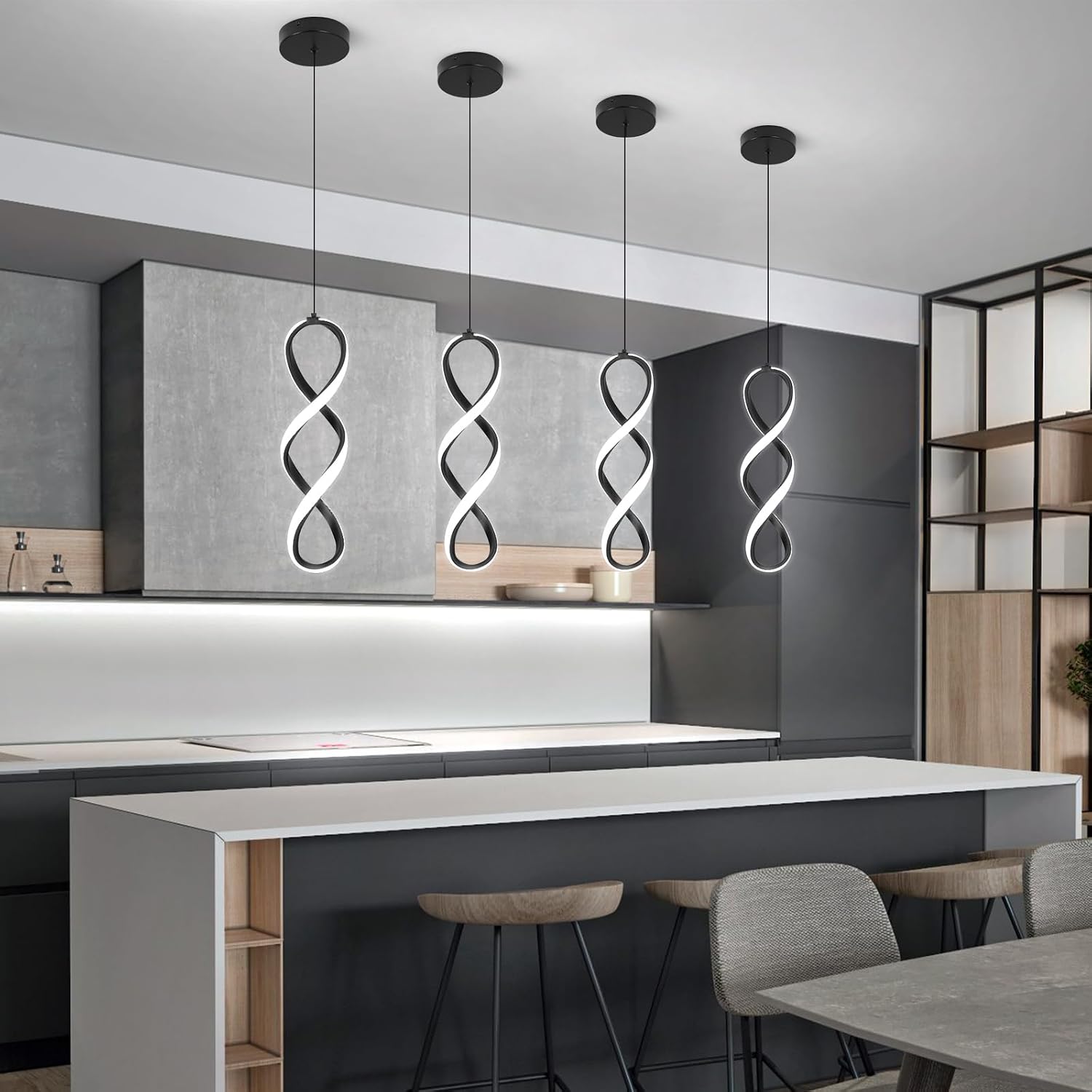 Modern Pendant Lights Kitchen Island,5500K Black Led Pendant Light Fixtures Over Island, Adjustable Led Kitchen Island Pendant Lighting for Kitchen Bedroom Dining Room Sink, 1 Pack