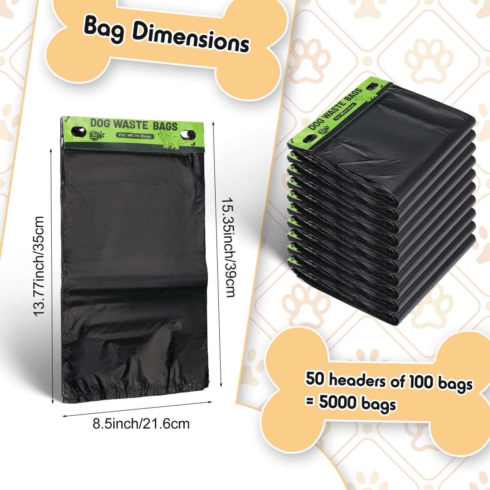 Ireer 50 pezzi 5000 pz Header Bag Bulk Dog Pet Waste Bags Bulk Poop Leakproof Dog Bags Easy Single Pull Bags per Poop Dog Waste Station Fit Hang Hole Dispenser Pet Waste Bag per la casa all'aperto