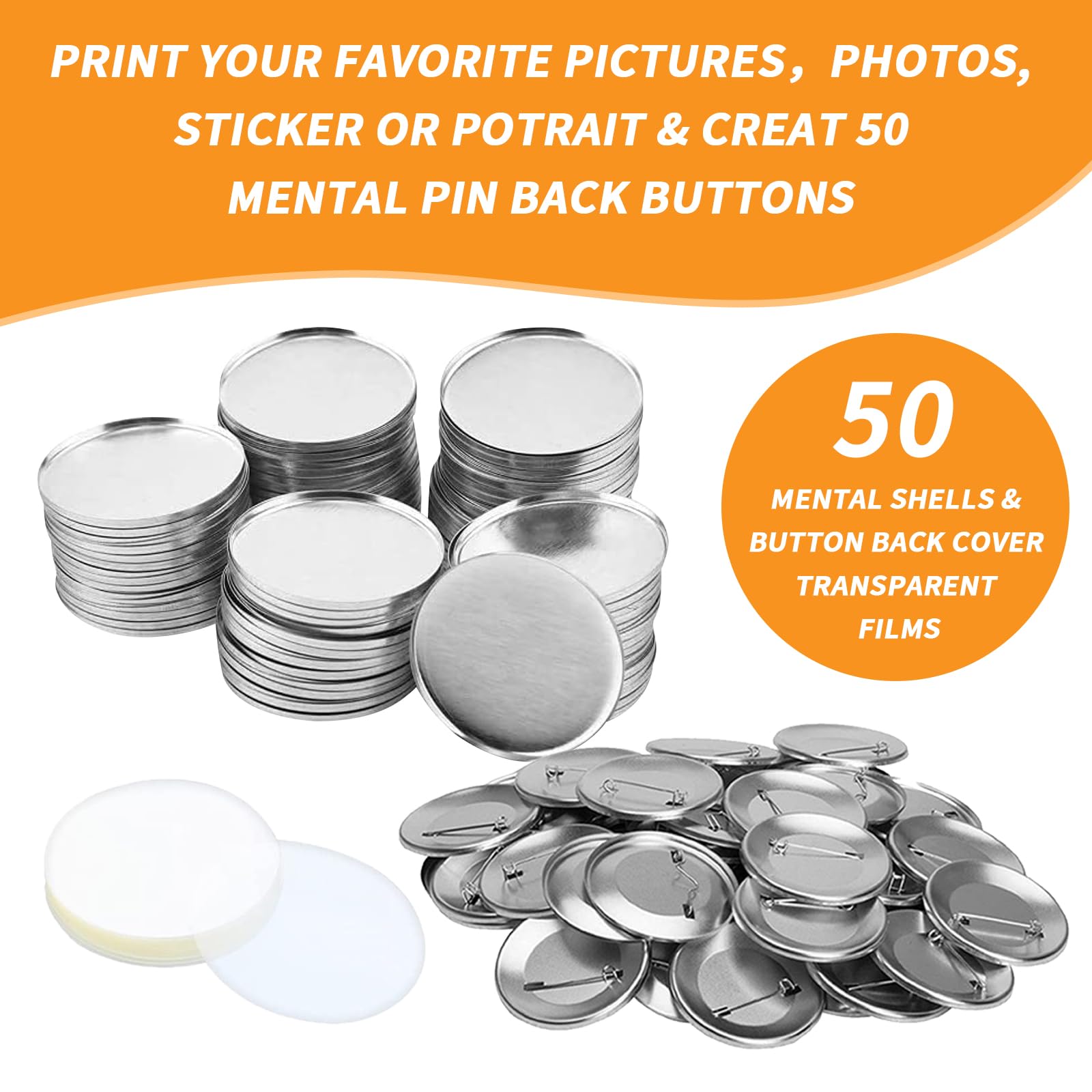 150 Pcs Blank Button Making Supplies for Button Maker Machine Round Badge Pin Button Parts, 58mm/2.28 inch Metal Shells Back Cover Pin with Clear Film, Round Picture Photo Buttons for Crafts Supplies
