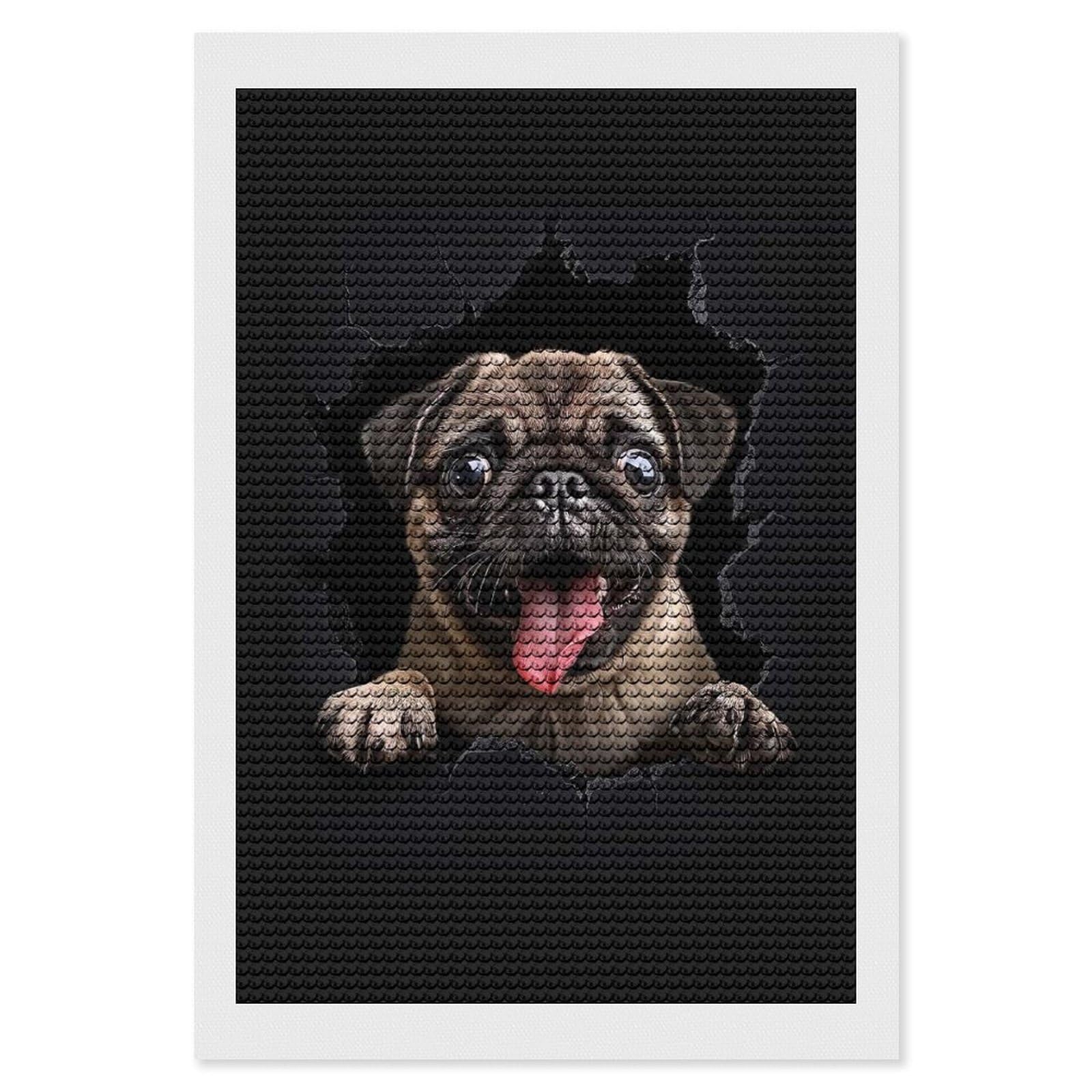 Junmoney Pug Dog Diamond Painting Canvas Set 8"x12", Boho Decor, for Craft Lovers, Easy Handmade Project, Holiday Gift Idea