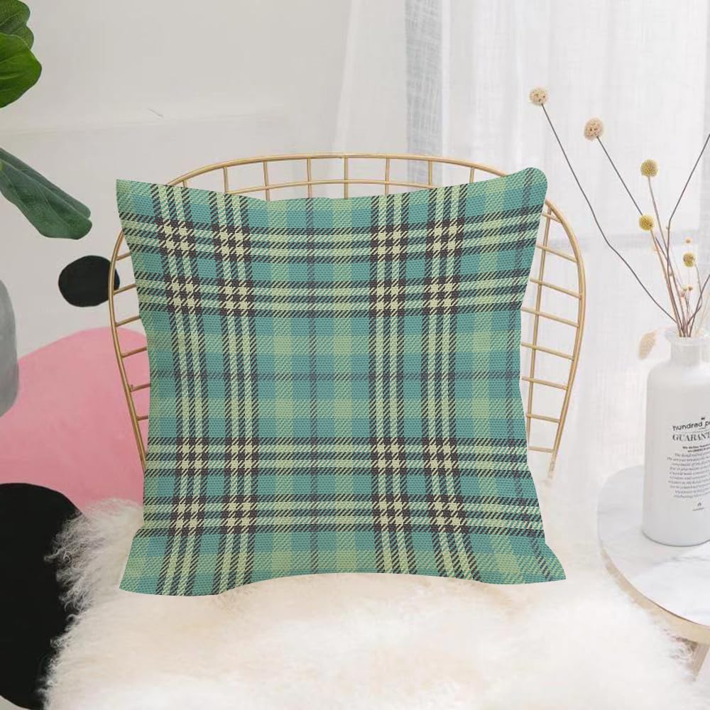HYOSXW Cushion Cover,Throw Pillow Case Home Decorative for Living Room Bedroom Sofa Chair 16X16 Inch,Blue-green traditional checkered pattern decoration,Pillowcase 40X40cm