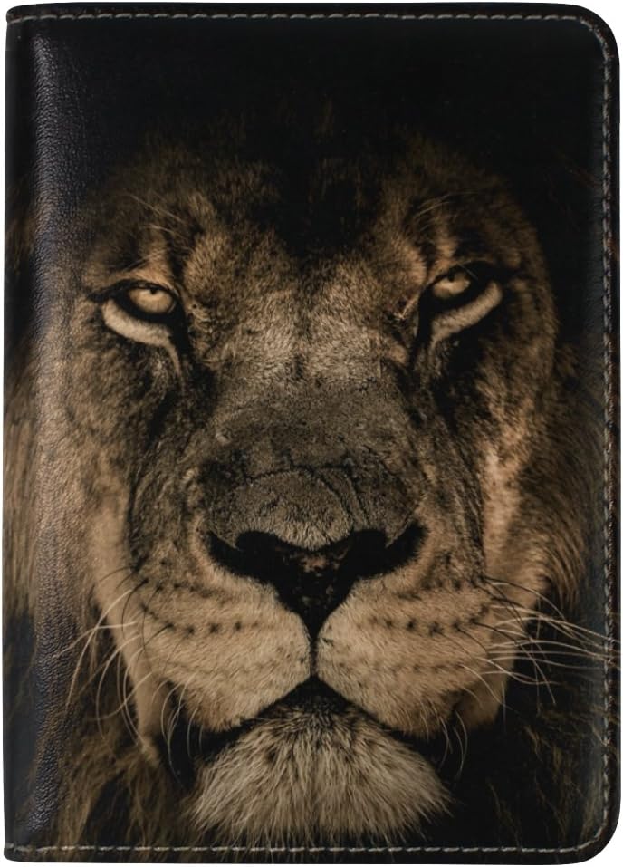 African Lion Genuine Leather Passport Case Holder Cover Protector for Travel