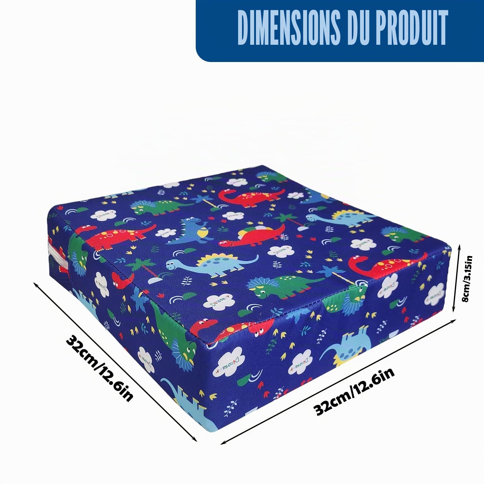 Rehausseur de chaise enfant, 33 x 33 x 8 cm, coussin de siège déperlant, rehausseur de table, rehausseur portable, lavable, réglable, démontable, antidérapant (bleu)