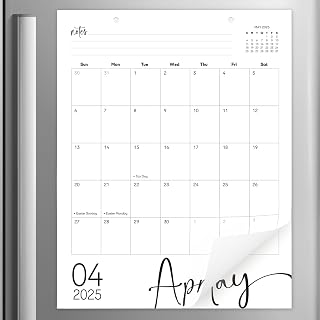 Vertical Black & White Magnetic Calendar for Fridge 2025-2026, 13.5x11 Inches 18-Month Minimalistic Fridge Calendar Magnet 2025 for Modern Office & Home Interiors - January 25 to June 26