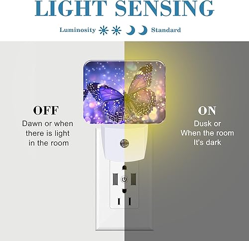 Miniatura 2 de Luz nocturna de mariposa mágica brillante morada, luz nocturna de mariposa enchufable a la pared con sensor de atardecer a amanecer para niños,
