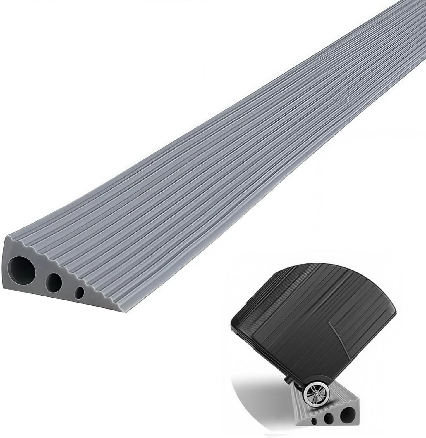 CUTIS 2 Stück Türschwellenrampe, 90x7x3 cm, PVC Rampe Saugroboter, Schwellenrampe, Geeignet für Saugroboter, Kinderwagen, Einkaufswagen, Rollatoren und E-Scooter, Rampe Türschwelle (Grau)