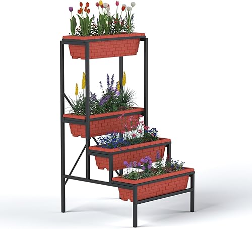 Cama de jardín elevada resistente de 4 niveles, 24 pulgadas de largo x 26 pulgadas de ancho x 47 pulgadas de alto, marco de soporte de metal con 4 disponible en Yaxa Peru