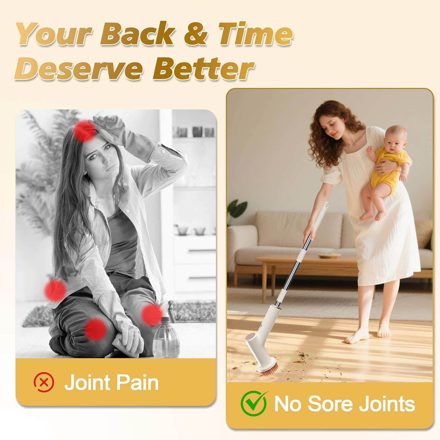 Electric Spin Scrubber, 2600mAh Battery with Extra-Long Runtime, 10 Brush Heads, IPX7 Waterproof Power Shower Scrubber with Long Handle, 2 Speeds Cordless Cleaning Brush for Bathroom Bathtub