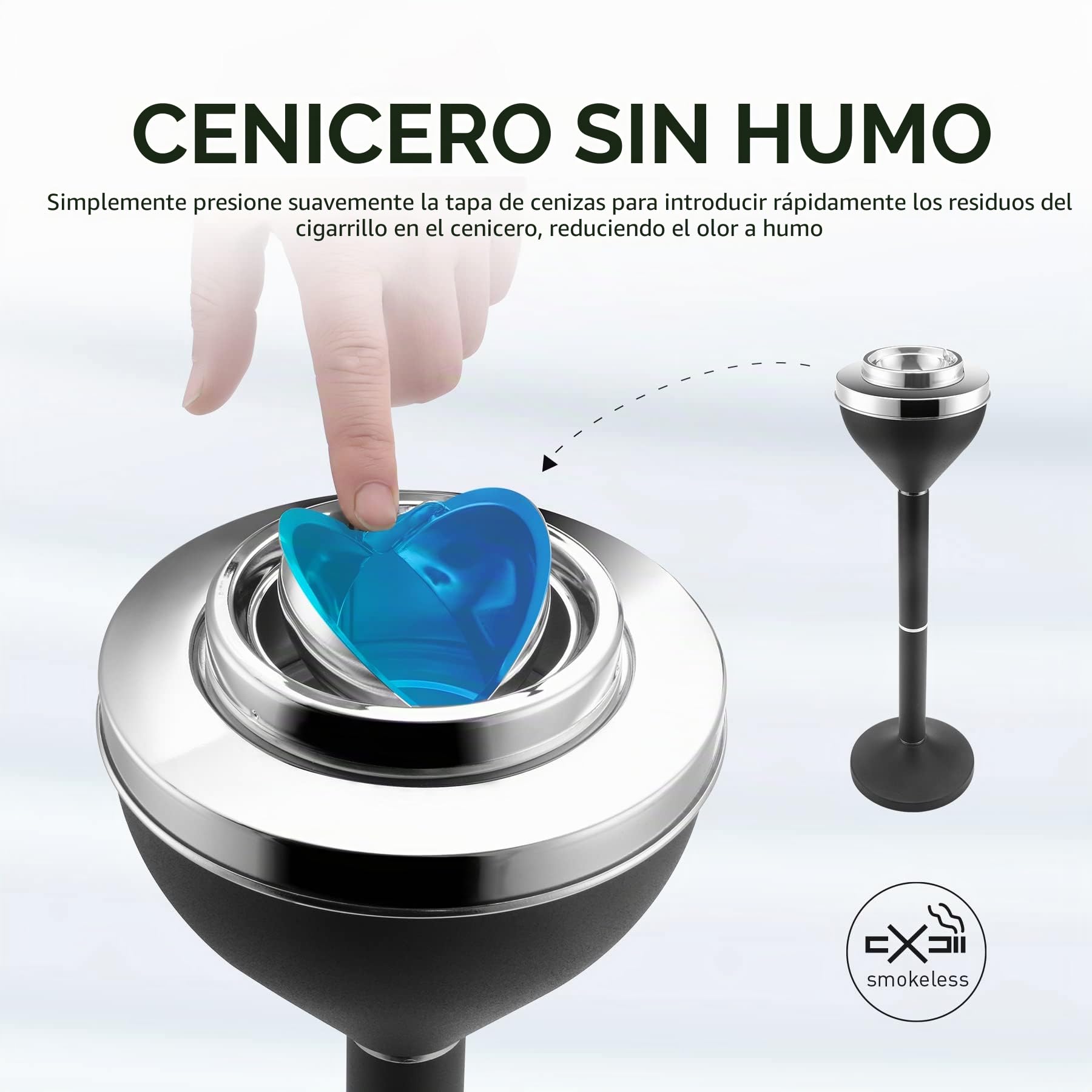 Anfrere Cenicero de pie al aire libre para patio, cenicero exterior grande y alto para eliminación de receptáculos de colillas de cigarrillos, ceniceros comerciales de metal con tapa, negro mate,