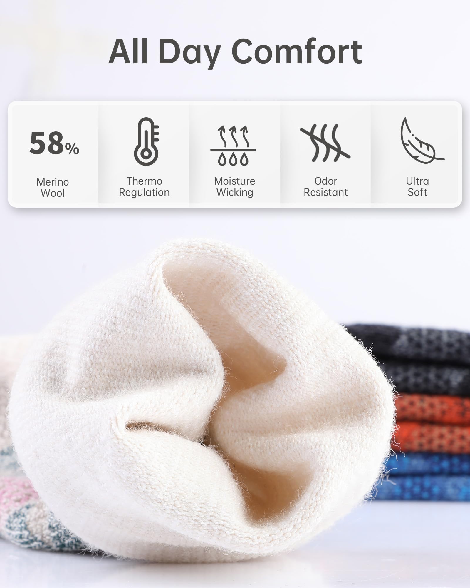 VANRORA 2 Paar Merinowolle Skisocken, hergestellt in den USA, über der Wade Snowboardsocken für Herren & Damen (Keystone)