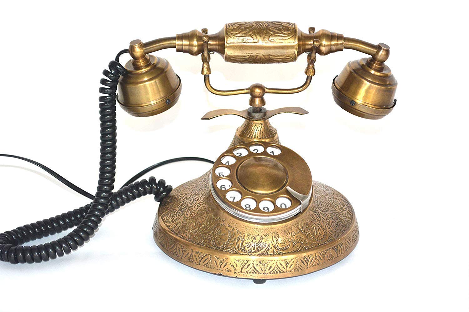 Vintage Antique Candlestick Rotary Dial Phone Brass Finish Table Decorative Telephone-image-30
