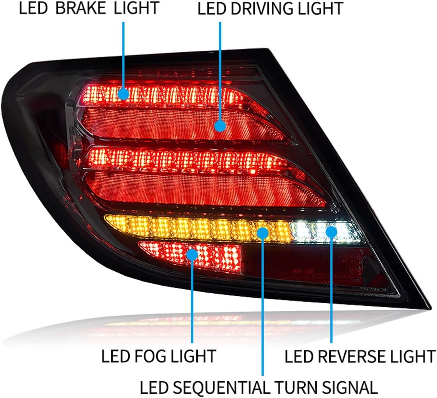 Tailligt Assembly Compatible With Mercedes-benz C-class W204 2007-2014 LED Driving Light LED Brake Light LED Sequential Turn Signal