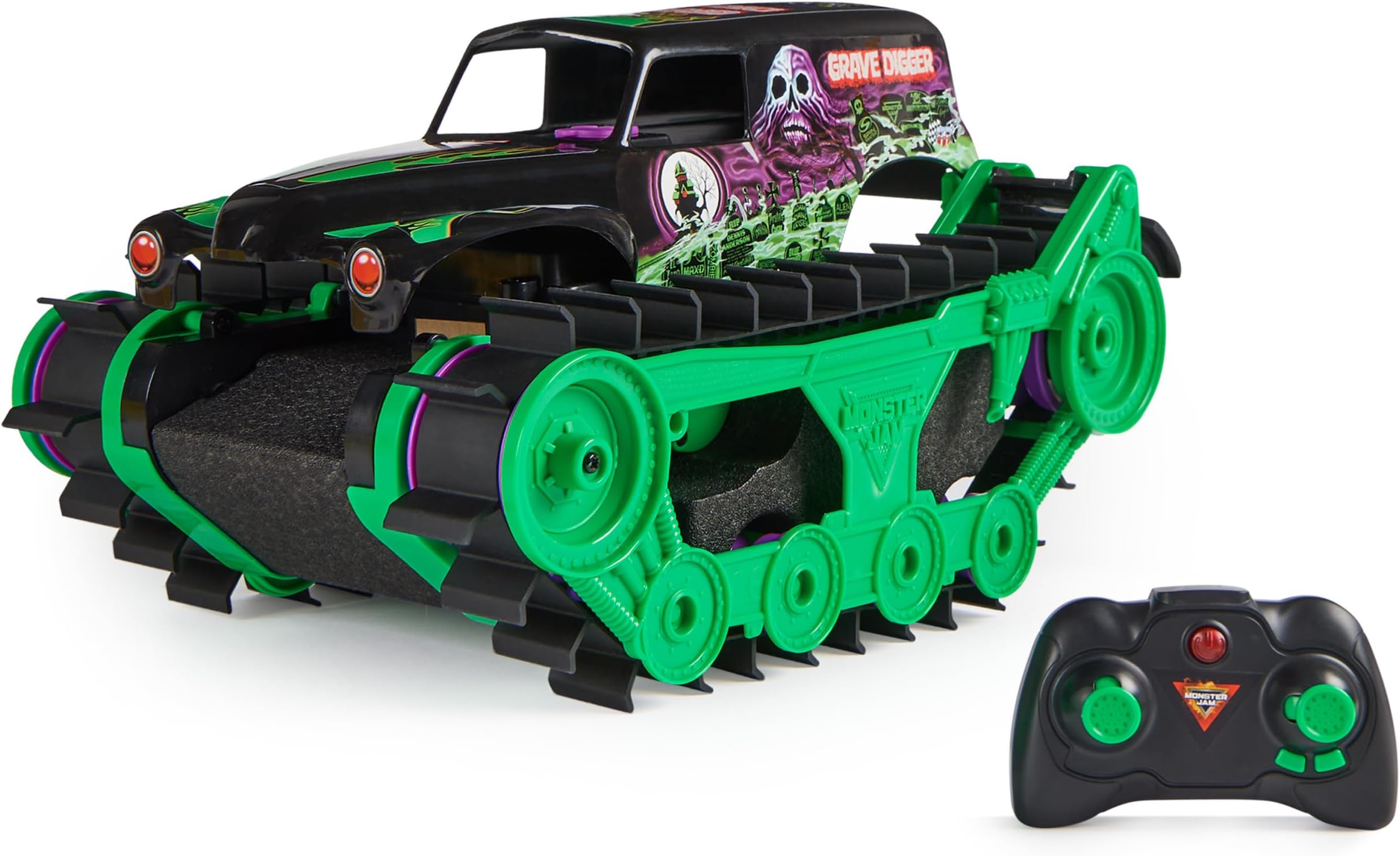 Official Grave Digger Trax All-Terrain Remote Control Outdoor Vehicle, 1:15 Scale, Kids’ Toys for Boys and Girls Aged 4 and up, Green