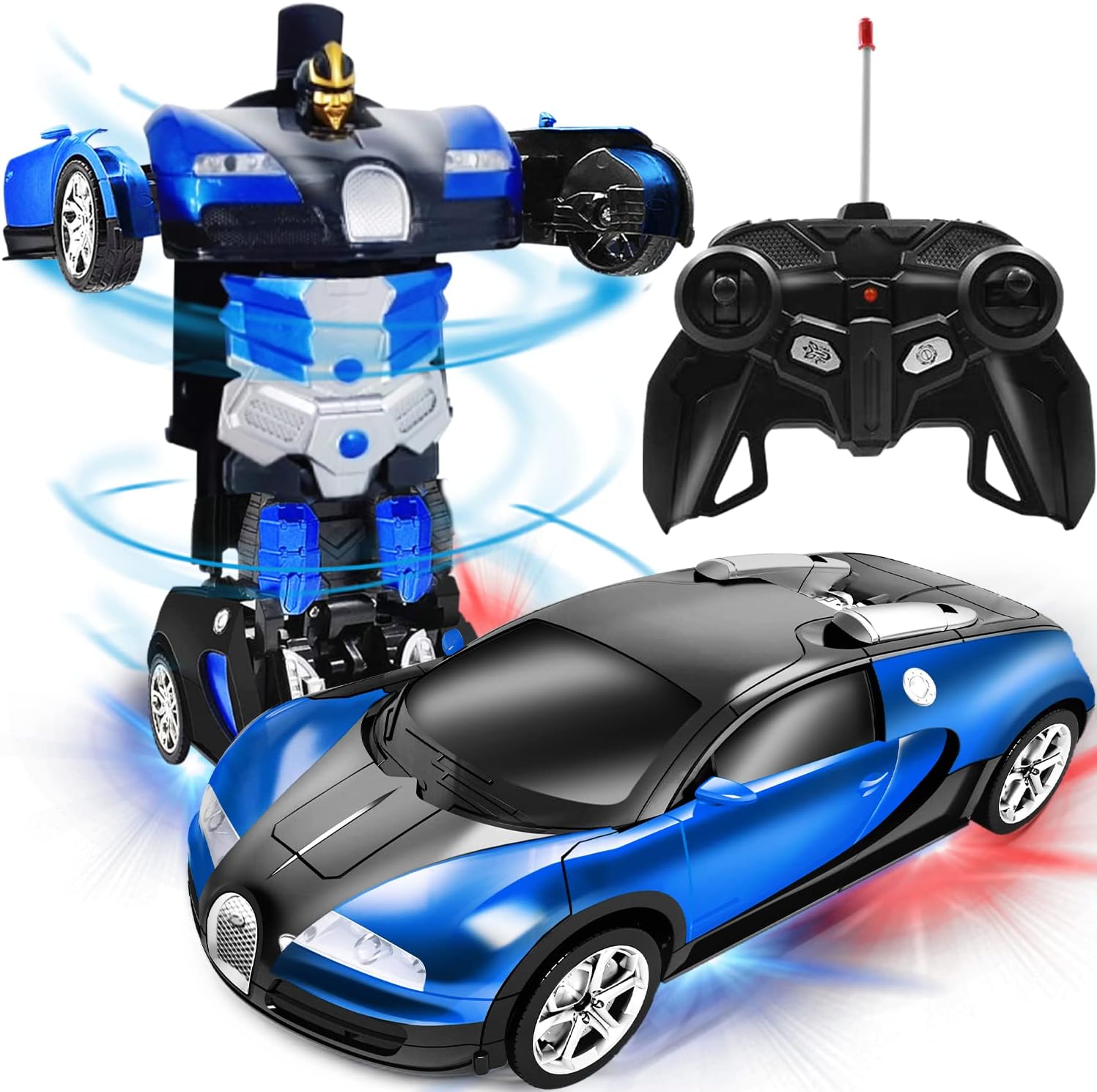 Remote Control Transform Car Robot Toy with Lights Deformation RC Car 2.4Ghz 1:18 Rechargeable 360°Rotating Stunt Race Car Toys for Kids Boy Girl Age 8 9 10 11 Year Old Holiday Toy Birthday Gifts