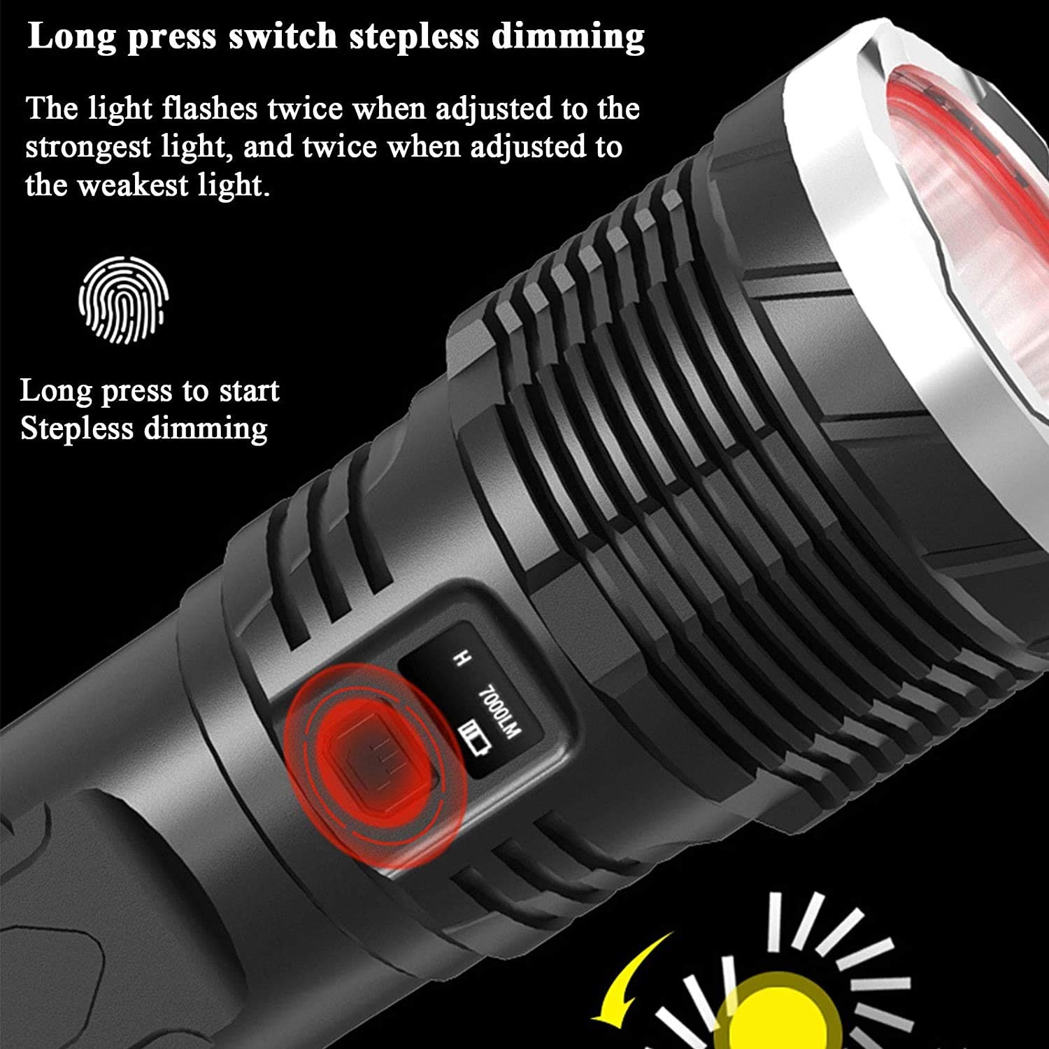 GeRRiT DIRIGIÓ Linternas - Linterna de altas lúmenes potentes: 5 modos, luz brillante brillante for accesorios for acampar, engranajes de emergencia, USB Cargadura (Size : Large)