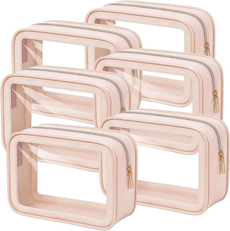 Hsei 6 necessaires transparentes de PVC com zíper, cor Skin Tone, para cosméticos e pequenos acessórios