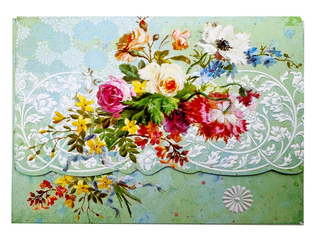 Set of 3 - Market Bouquet Flowers Portfolio Boxed Note Cards by Carol Wilson. 10 embossed 4x5 Die-Cut Notecards and Matching Envelopes in Decorative Gift Box with Magnetic Flap. NCP2463