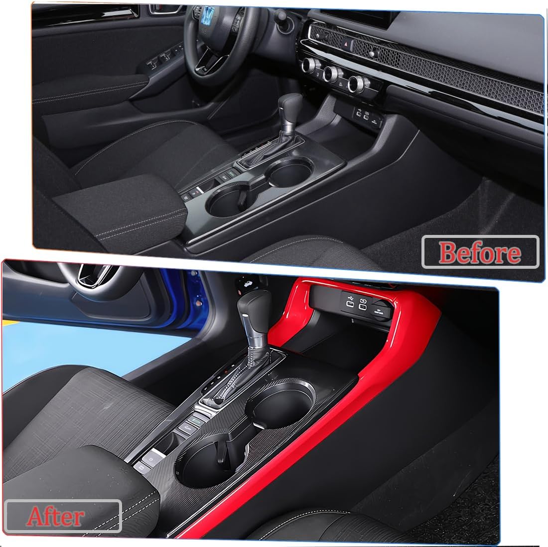 MUXEE 11th Gen Civic 3PCS Gear Shift Panel Cover Side Trim for Honda Civic 2022 2023 2024 2025 2026 - ABS Wine red Center Console Frame Side Trim Sport Interior Accessories