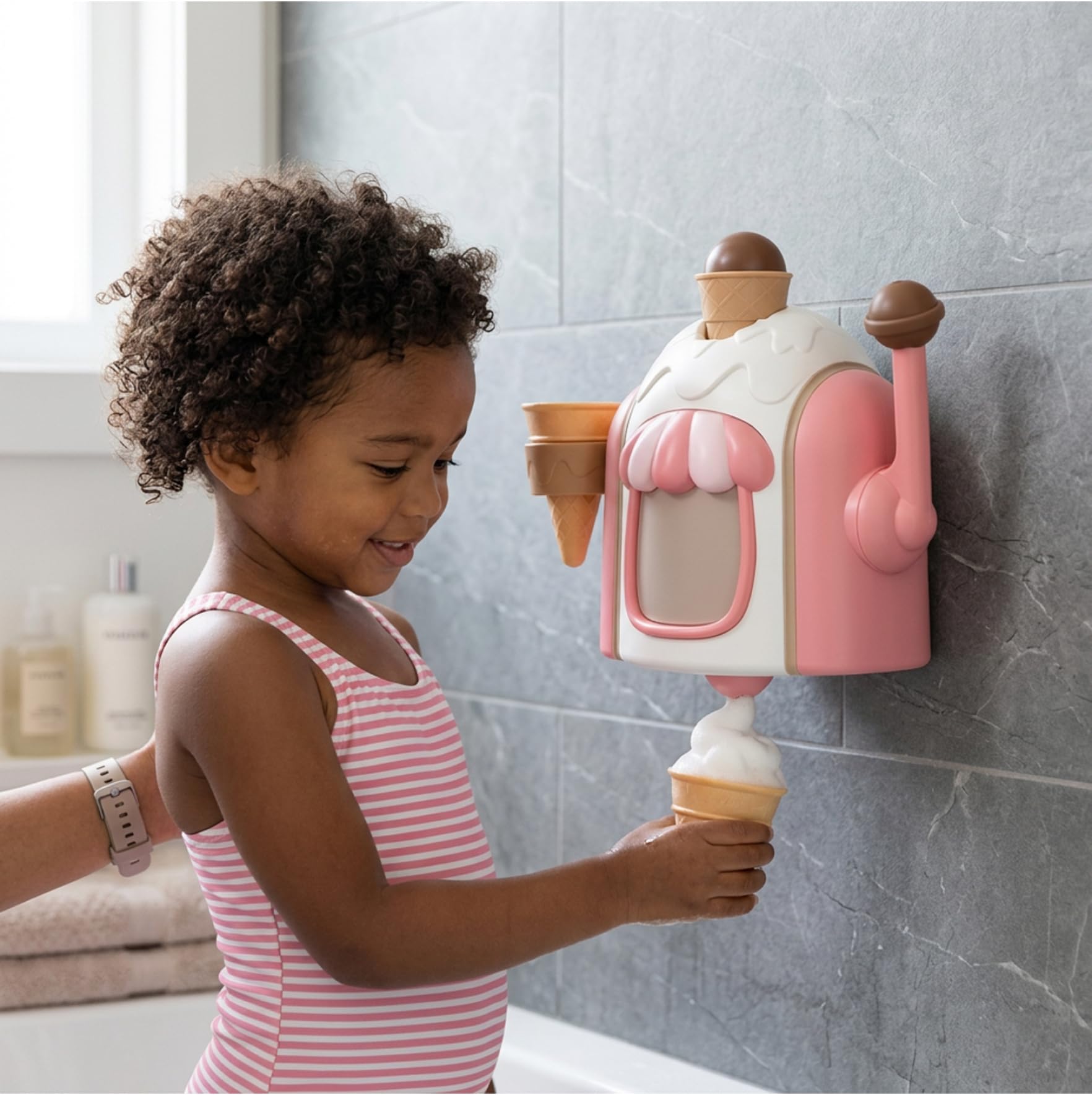 Bathtub Bubble Machine for Kids - Manual Bubble Maker with Suction Cup, Ice Cream Play Set for Bath Fun, Khaki Bath Toy, Maker, Bathtub Machine — view 7