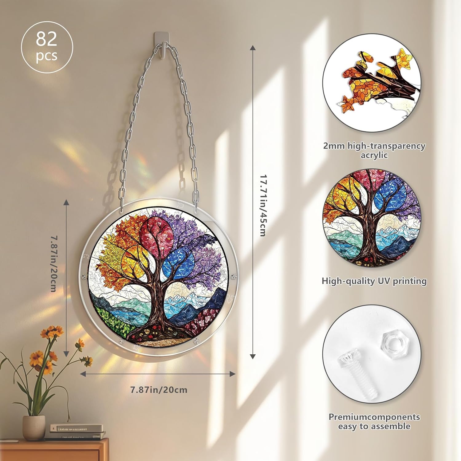 Acrylic Puzzle Suncatcher Colored Glazed Tree Life Jigsaw 82 PCS image 5
