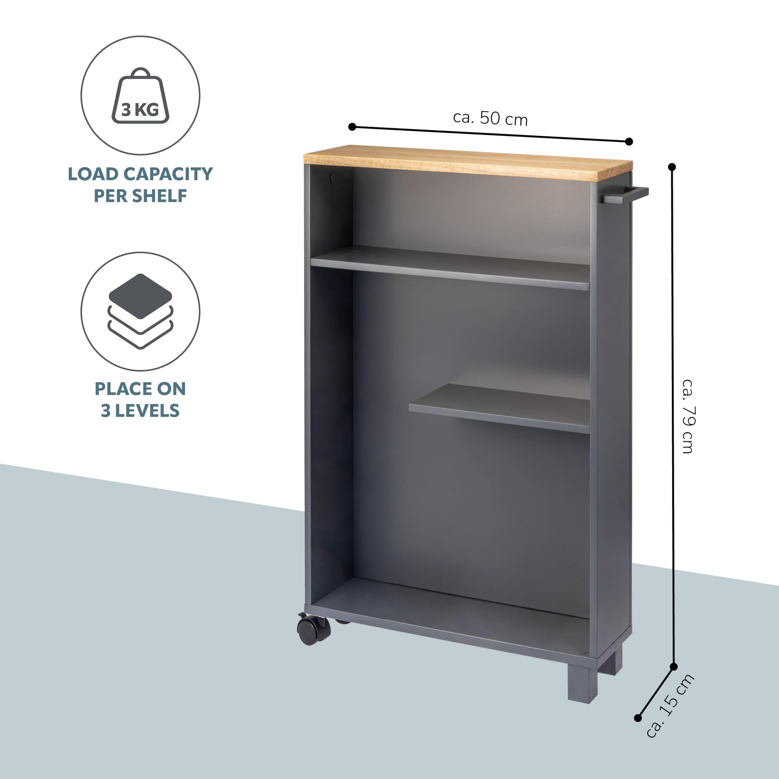 Eluno Organisateur de Salle de Bain avec 3 Niveaux - Chariot de Salle de Bain et de Cuisine (Bois-Gris)