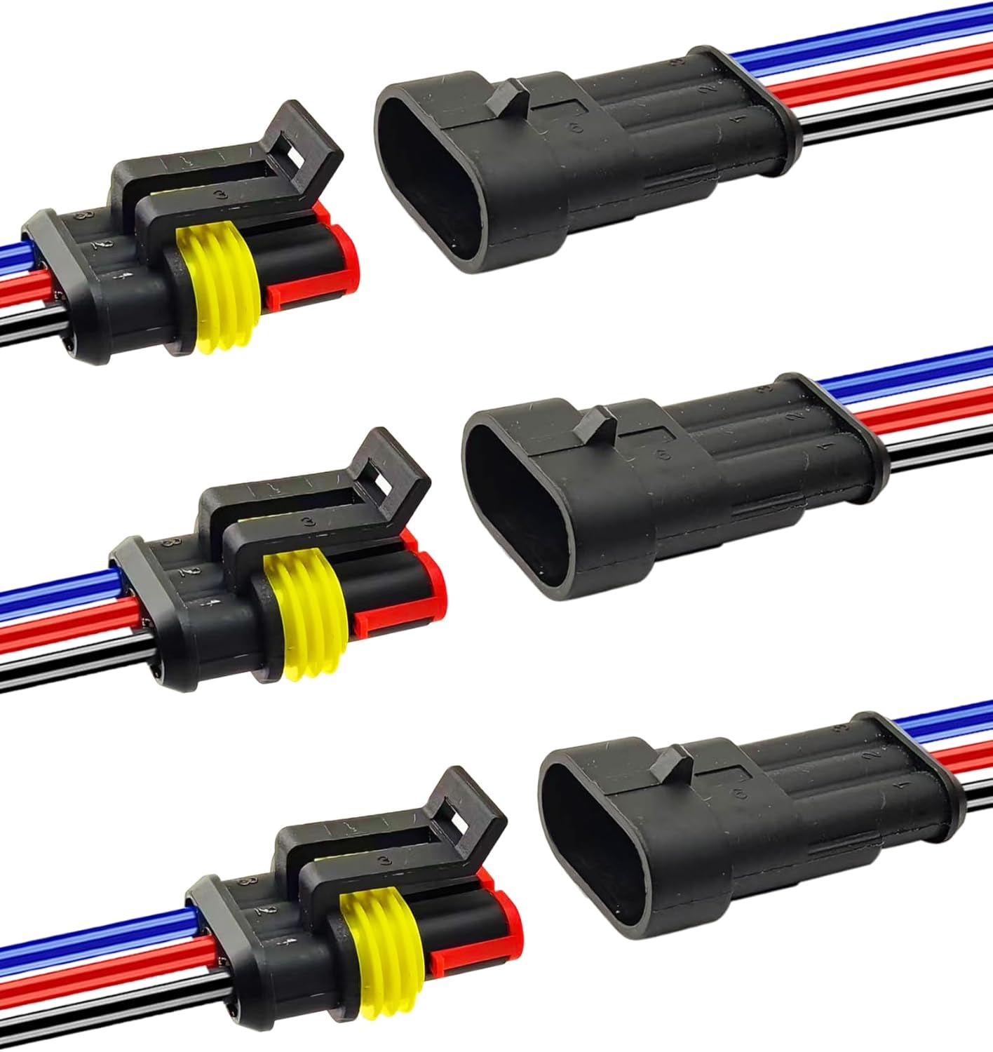 14 AWG 3 Pin Waterproof Connector, 3 Wire Automotive Waterproof Electrical Connectors, 14 Gauge Male and Female Way Connectors Harness 12V Quick Connect for Car Truck Boat Motorcycle -6 Pack