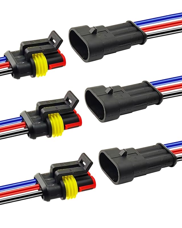 Conector elétrico automotivo à prova d’água PLUXPAER 3 pinos 14 AWG – Pacote com 3