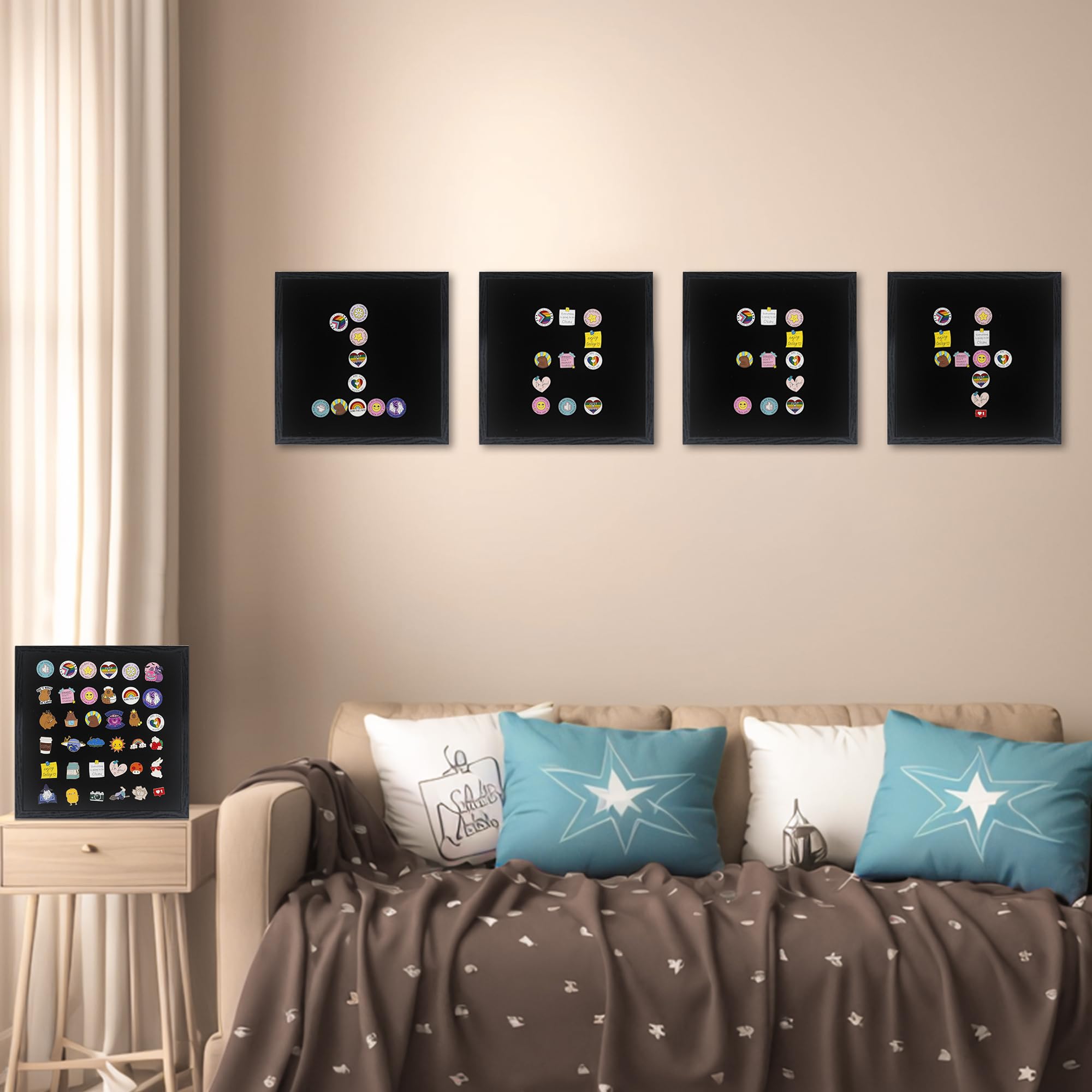 GMFrames Teca espositiva per spille smaltate 11x11 pollici (28x28 cm), cornice espositiva per collezione con vetro vero, shadow box per parete e piano d'appoggio, porta spille nero