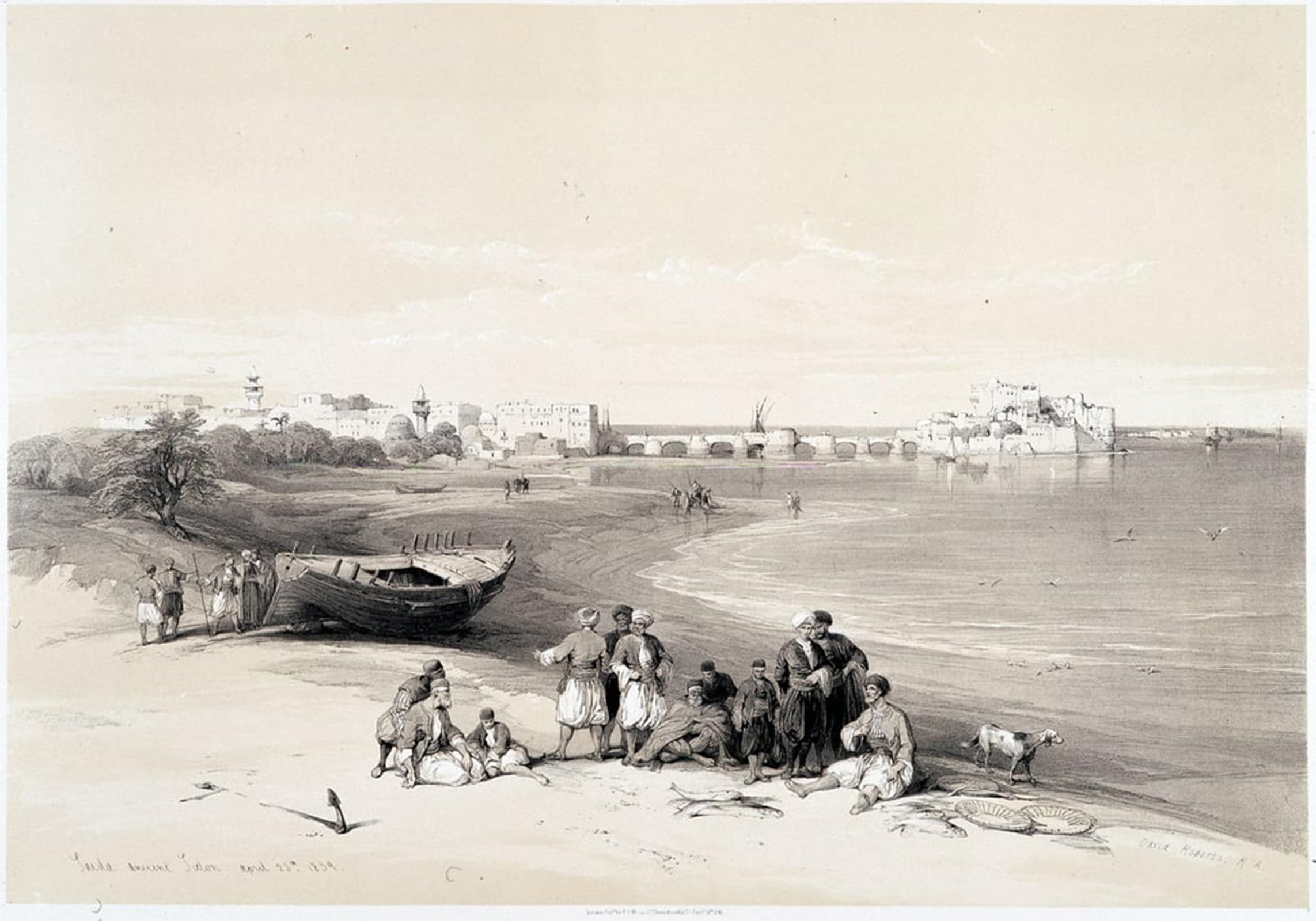 ARTXLXXBN Famous Prints Artwork Pictures Poster Painting Art Sidon Drawing Made on in the Holy Land by David Roberts Artwork Landscape Pictures for Home Decor 60x90cm