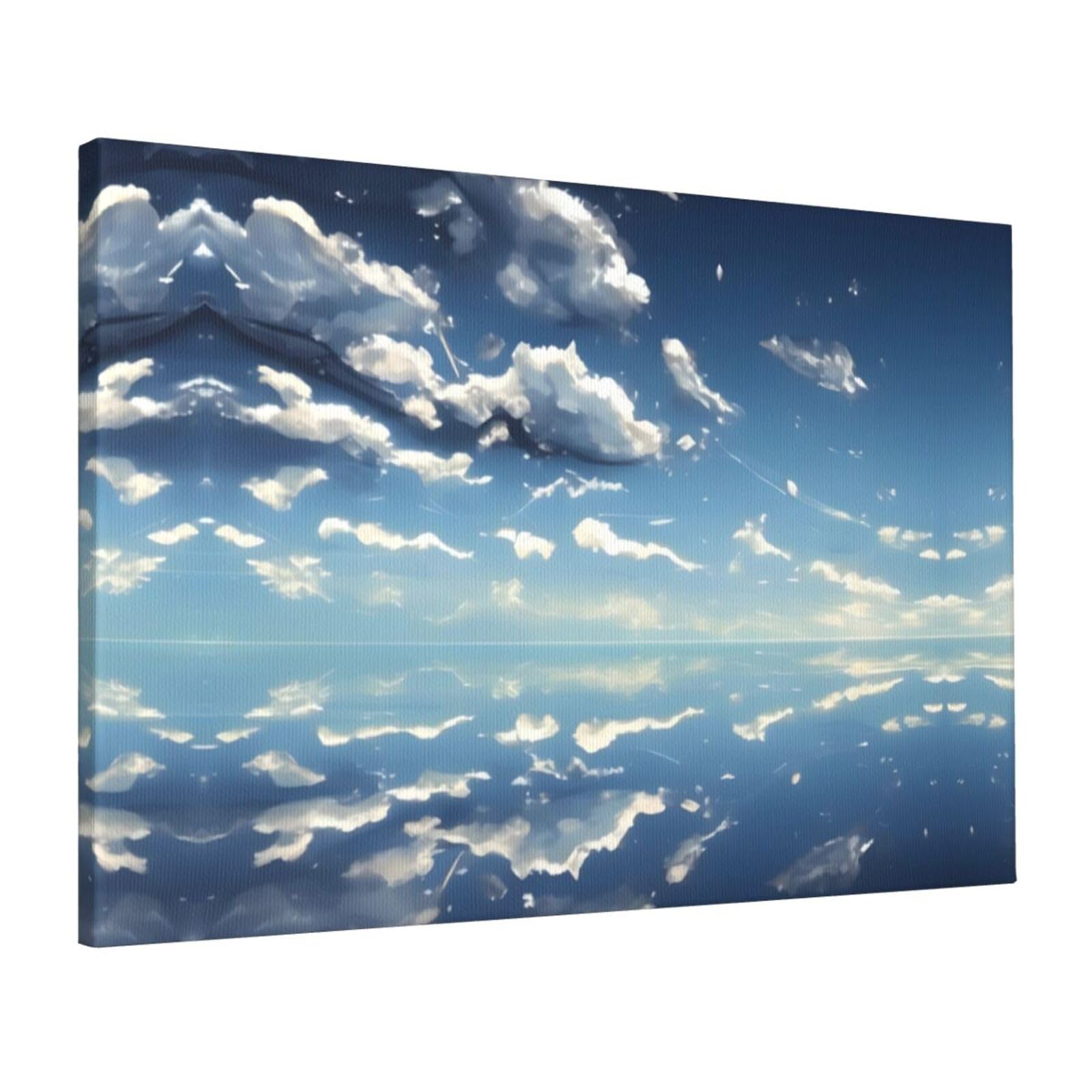 CNTDBU Blue sky and white clouds Canvas Wall Art 16x24 Inch-Large Modern Painting Print for Living Room, Framed Ready to Hang Artwork for Bedroom