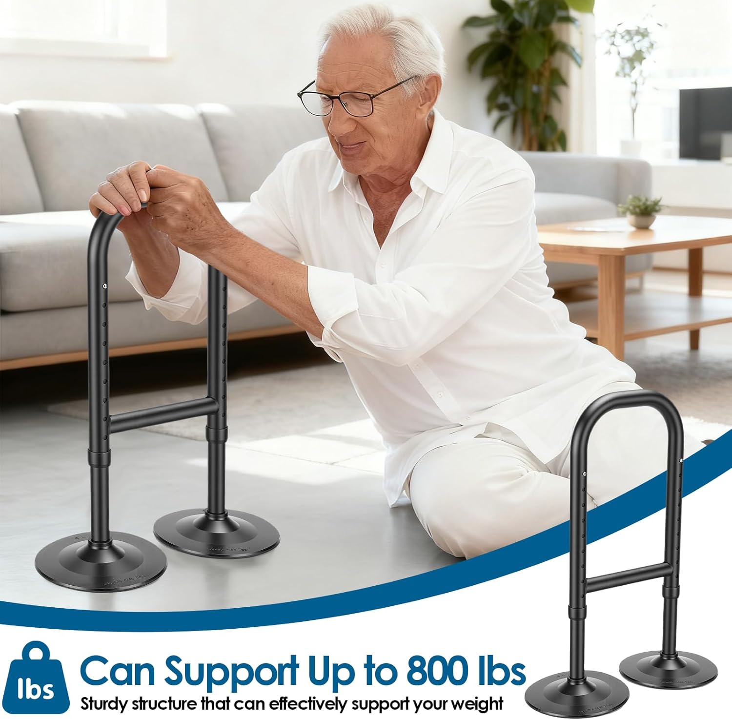 Stand Assist Aid for Elderly, 8 Level Height Adjustable Standing Assist Devices, 800lb Capacity Standing Aids for Seniors, Portable Mobility Aids for Elderly Seniors Indoor/Outdoor Use