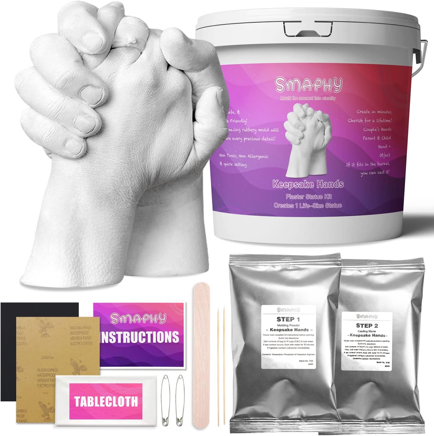 SMAPHY Hands Casting Kit, DIY Hand molding Kit. Hand Holding Craft for Couples, Adult & Child, Family, Friends. Anniversary, Wedding & Couples Gifts (White)