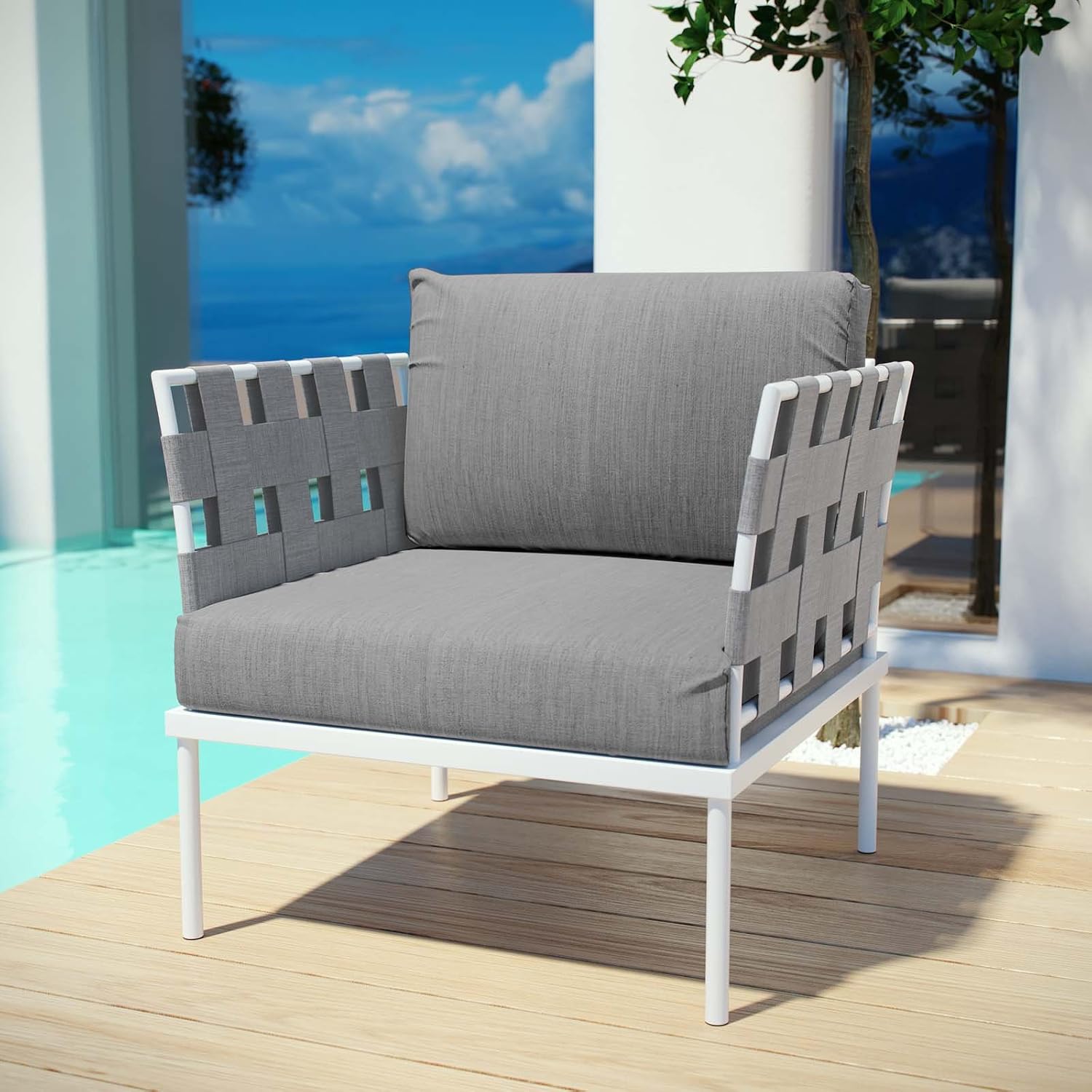 Modway EEI-2602-WHI-GRY Harmony Outdoor Patio Aluminum, Armchair, White Gray