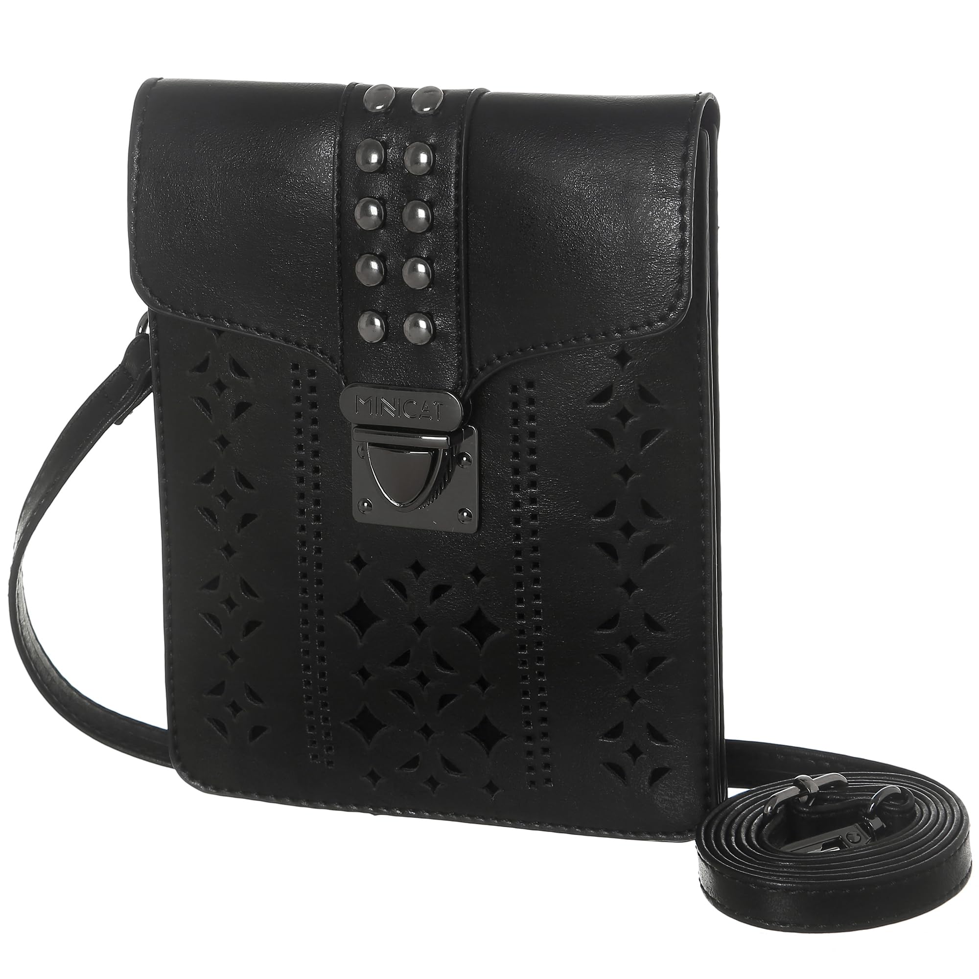 INICAT Small Crossbody Bags for Women Synthetic Leather Cell Phone Purse with Card Slots(Black nar)