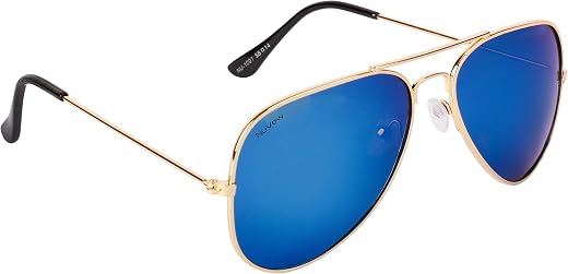 NuVew® Mirrored Aviator Unisex Sunglasses - (Mirror Sky Blue Lens | Gold Frame | Medium Size | NW-1001-29)
