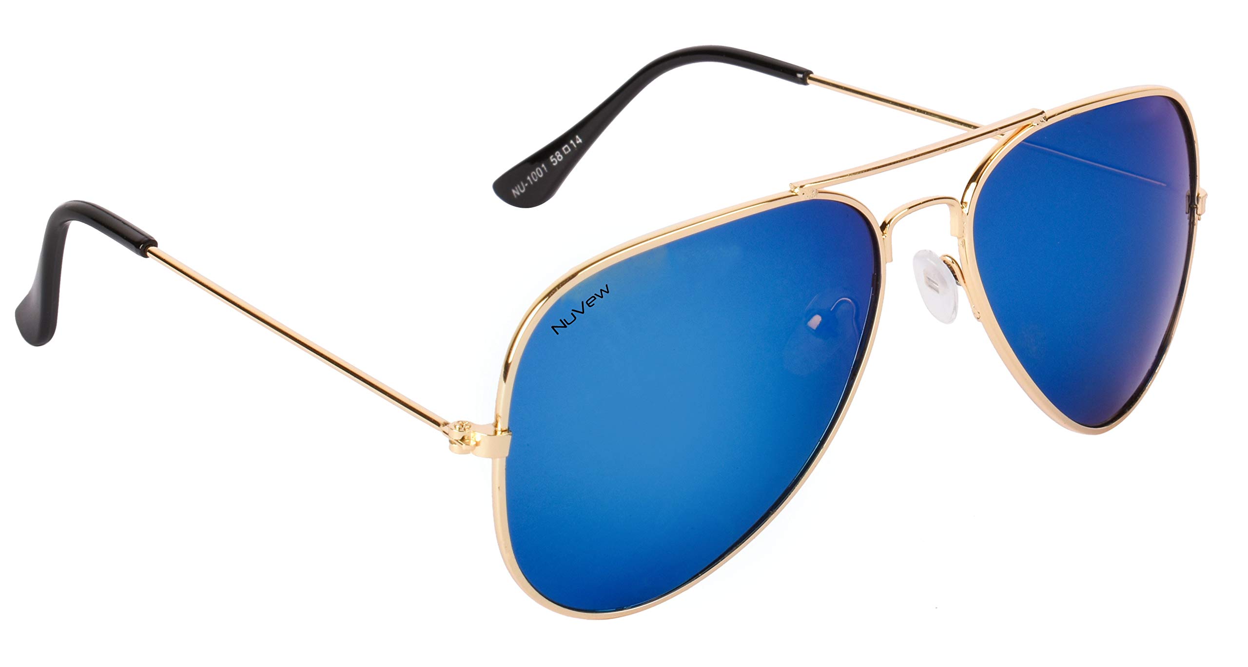 Mirrored Aviator Unisex Sunglasses - (Mirror Sky Blue Lens | Gold Frame | Medium Size | NW-1001-29)-image-2