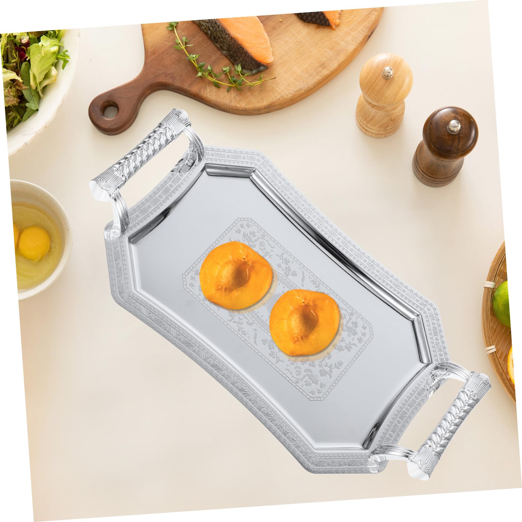 Serviertablett aus Edelstahl mit Griffen – vielseitige Platte für Küche, Partys und Heimdekoration – platzsparendes Design